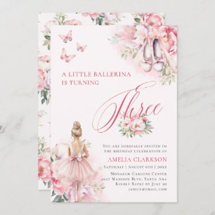 A Little Ballerina Swan Lake Third Birthday Invitation