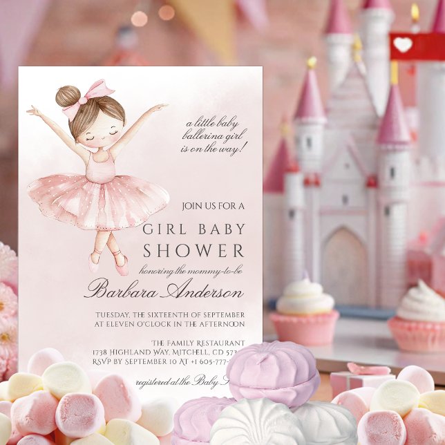 A Little Ballerina Watercolor Girl Baby Shower Invitation (A Little Ballerina Watercolor Girl Baby Shower Invitation)