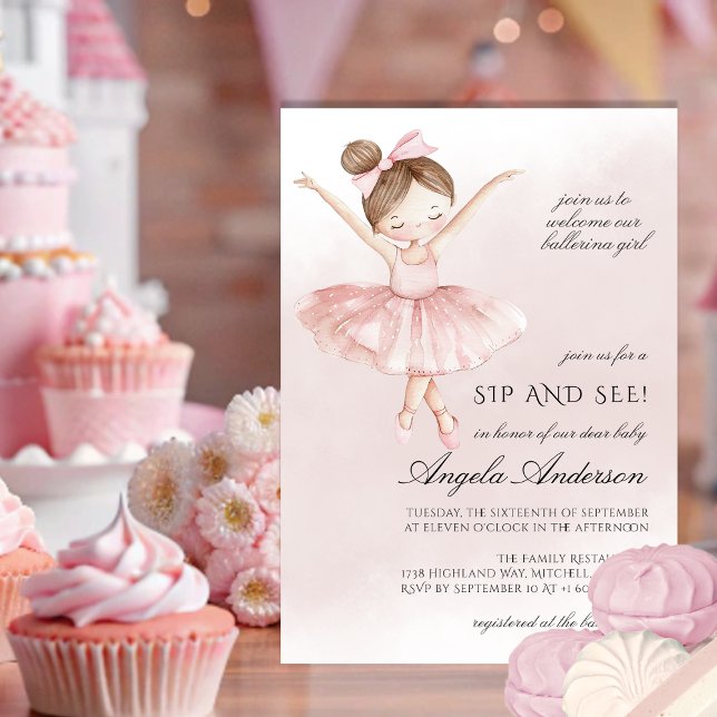 A Little Ballerina Watercolor Girl Sip and See Invitation (A Little Ballerina Watercolor Girl Sip and See Invitation)