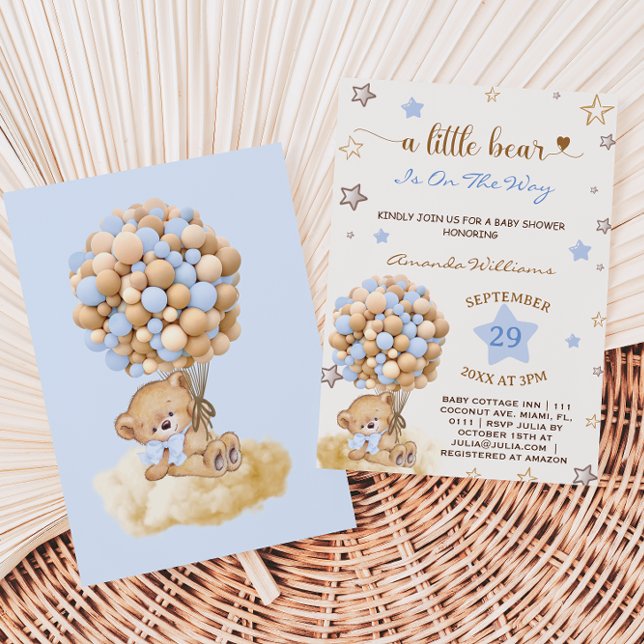 A Little Bear Blue Baby Boy Shower Invitation (Creator Uploaded)