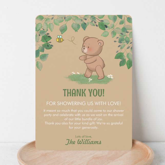 A Little Bear Cub Baby Shower Thank You Card (The playful little cub is a perfect way to say thank you  to your friends and family.)