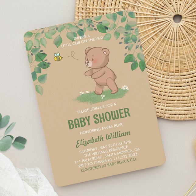 A Little Bear Cub On The Way Baby Shower Invitation (Unique and cute bear themed baby shower)