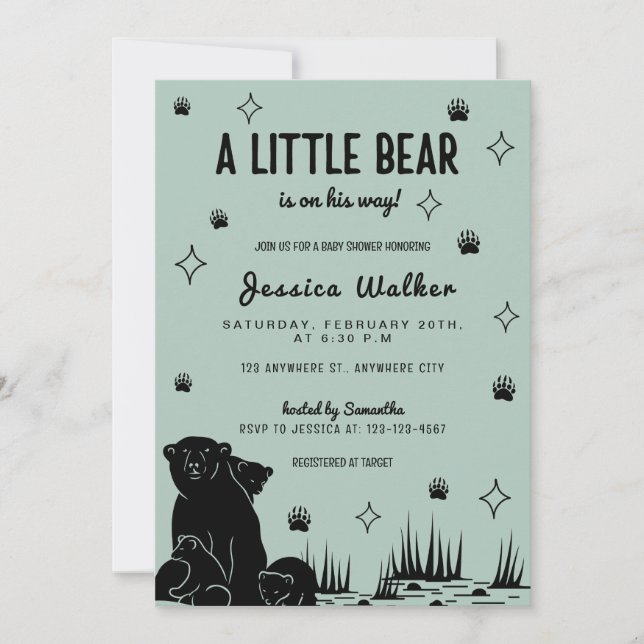A Little Bear Is On His Way Baby Shower Invitation (Front)