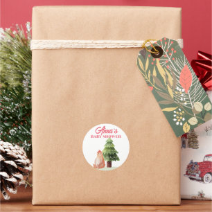 A Little Bear Is On The Way Christmas Baby Shower Classic Round Sticker