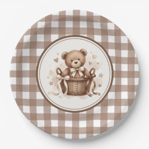 A Little Bear Is On The Way Neutral Coffee Brown Paper Plate