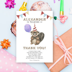 A Little Beaver 3th Birthday Party Thank You Card