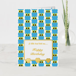 A little bird told me Blue Owls Happy Birthday Foil Greeting Card