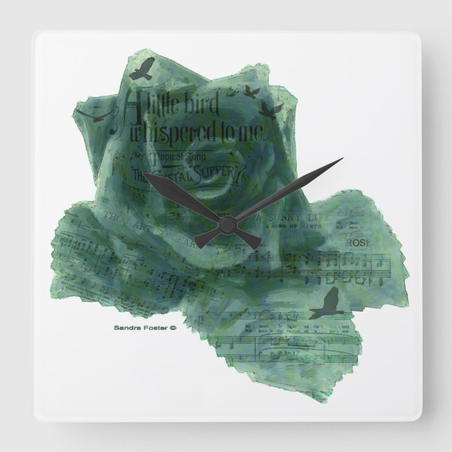 A Little Bird Told Me Rose Square Wall Clock (Front)