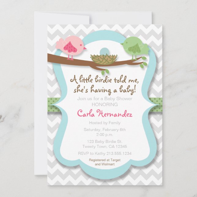 A Little Birdie Told Me Baby Shower Invitation (Front)