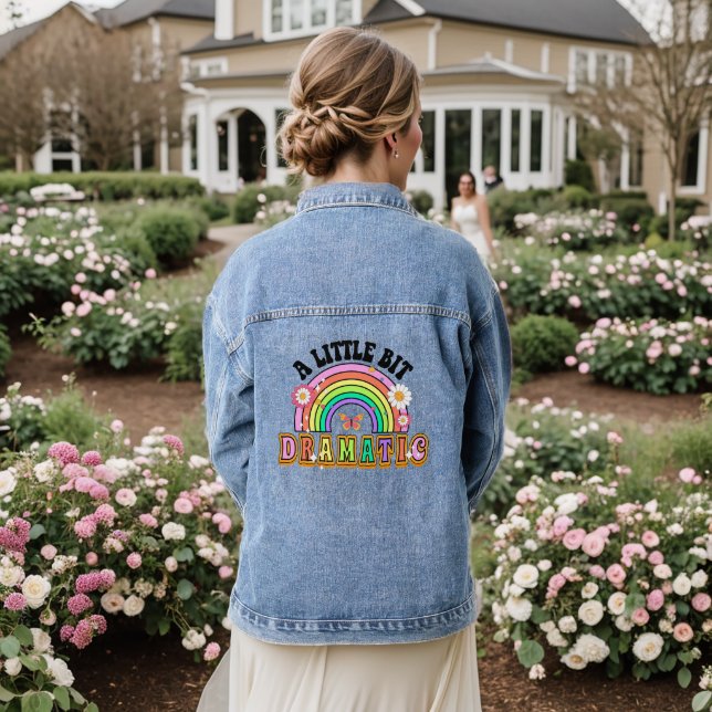 A Little Bit Dramatic Funny Groovy Saying Denim Jacket (Wedding Back)
