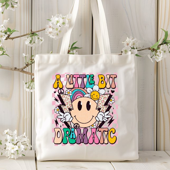 A Little Bit Dramatic Funny Groovy Saying Tote Bag (Creator Uploaded)