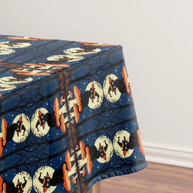 A Little Black Witchy Cat Sitting On A Toadstool 1 Tablecloth (In Situ)
