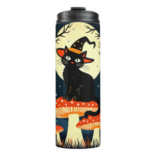 A Little Black Witchy Cat Sitting On A Toadstool 1 Thermal Tumbler