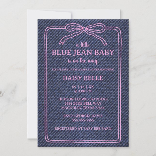 A Little Blue Jean Baby Denim Girl Baby Shower  Announcement (Front)