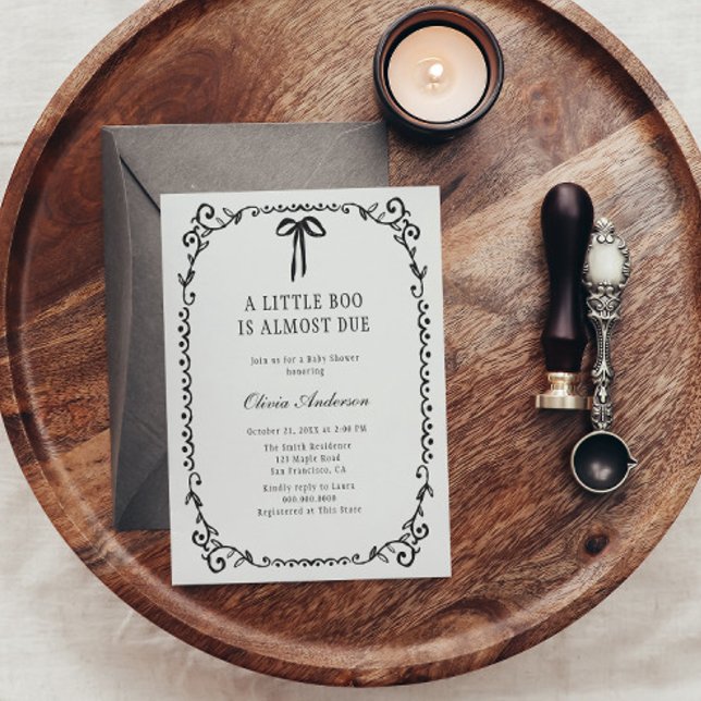 A Little Boo Black Bow Frame Halloween Baby Shower Invitation (Creator Uploaded)