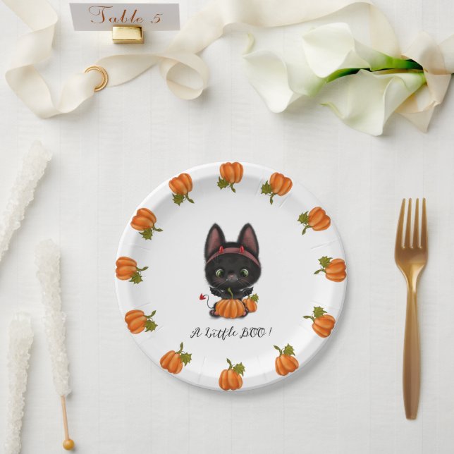 A Little Boo black cat baby shower Paper Plate (Wedding)