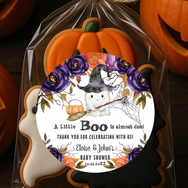A Little Boo Cute Ghost Halloween Baby Shower Classic Round Sticker (Creator Uploaded)