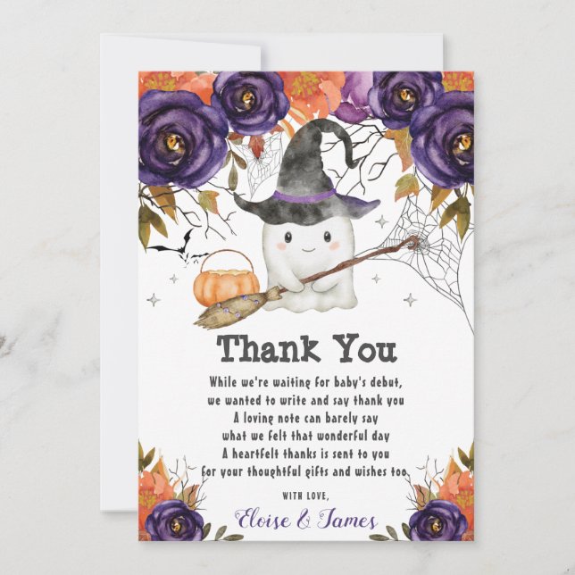 A Little Boo Cute Ghost Halloween Baby Shower  Thank You Card (Front)
