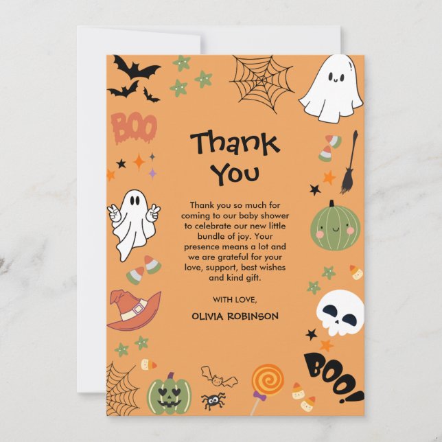 A Little Boo Cute Ghost Halloween Baby Shower Thank You Card (Front)
