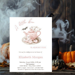 A Little Boo Cute Ghost Teapot Striped Halloween  Invitation