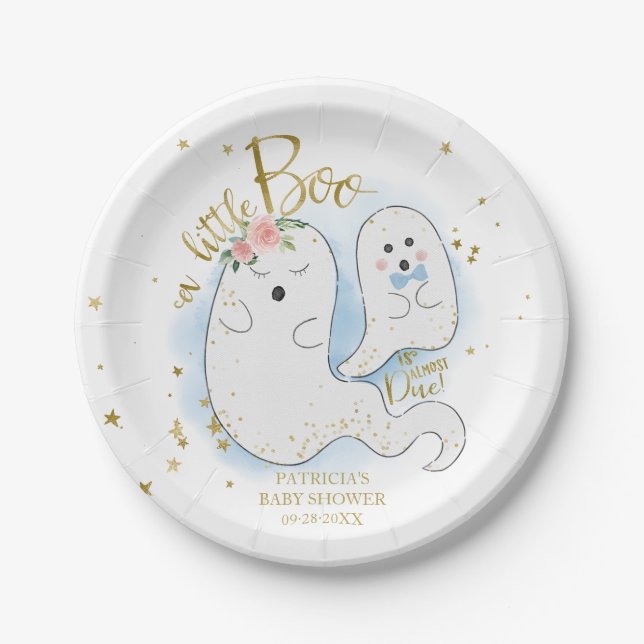 A Little Boo Cute Halloween Boy Baby Shower Paper Plate (Front)