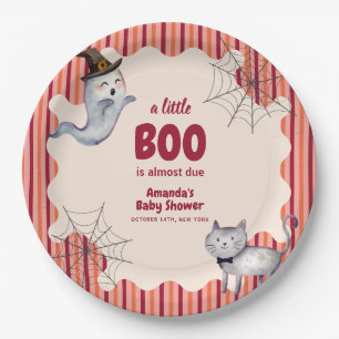 A Little Boo Ghost Cat Fall Autumn Baby Shower Paper Plate