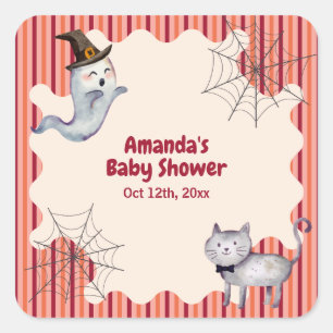 A Little Boo Ghost Cat Fall Autumn Baby Shower Square Sticker