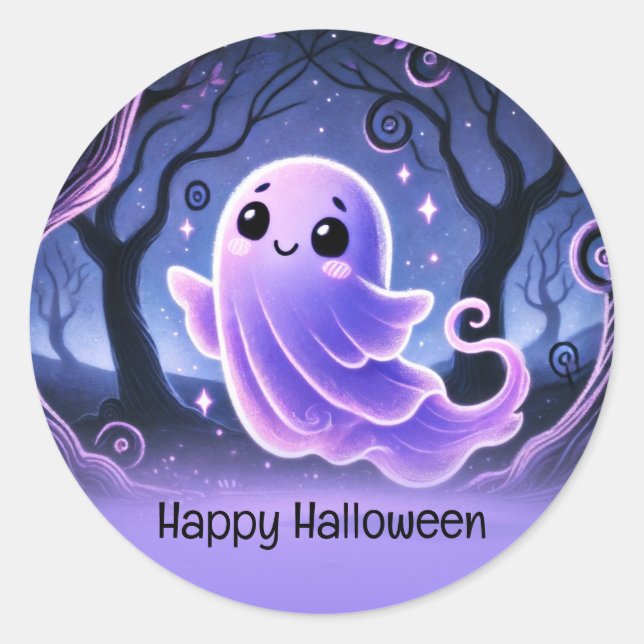 A Little Boo Ghost Purple Halloween Birthday Party Classic Round Sticker (Front)