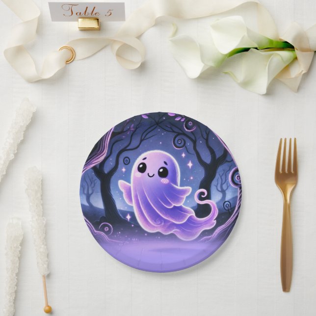 A Little Boo Ghost Purple Halloween Birthday Party Paper Plate (Wedding)