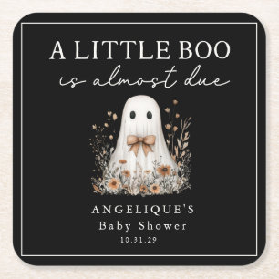 A Little Boo Ghost Wildflower Baby Shower  Square Paper Coaster