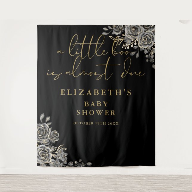 A Little Boo Gothic Baby Shower Photo Backdrop Tapestry (Front)