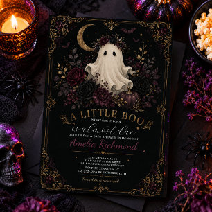 A Little Boo Gothic flower Halloween Baby Shower Invitation