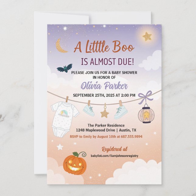 A Little Boo Halloween Baby Shower - Autumn Baby Invitation (Front)
