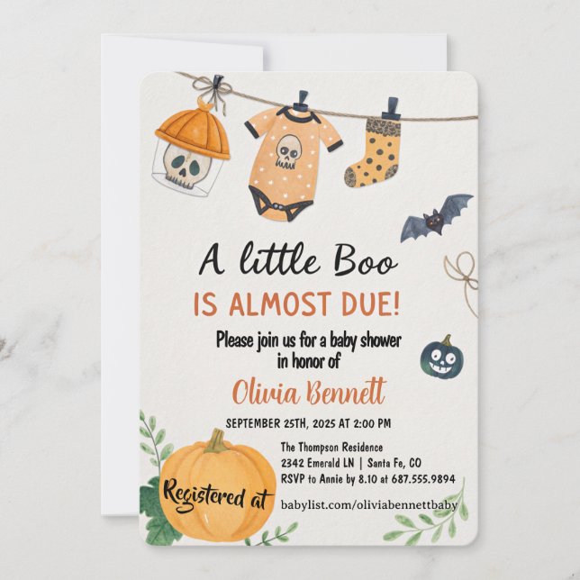 A Little Boo Halloween Baby Shower - Autumn Baby Invitation (Front)