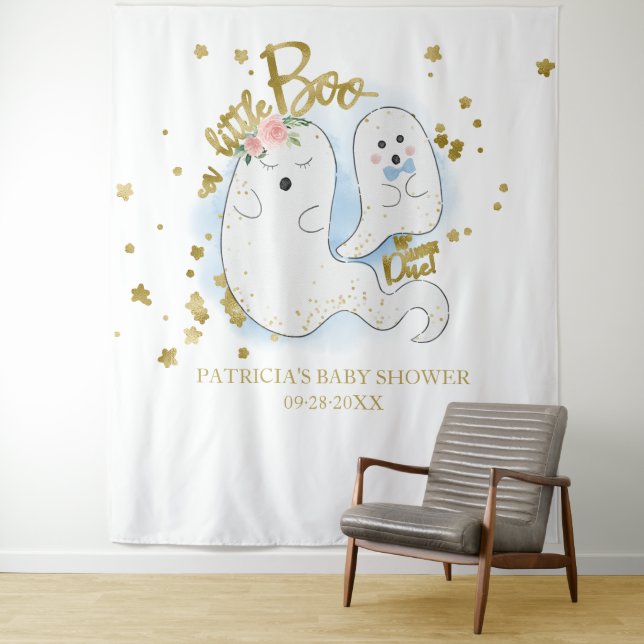A Little Boo Halloween Boy Baby Shower Backdrop Tapestry (In Situ)