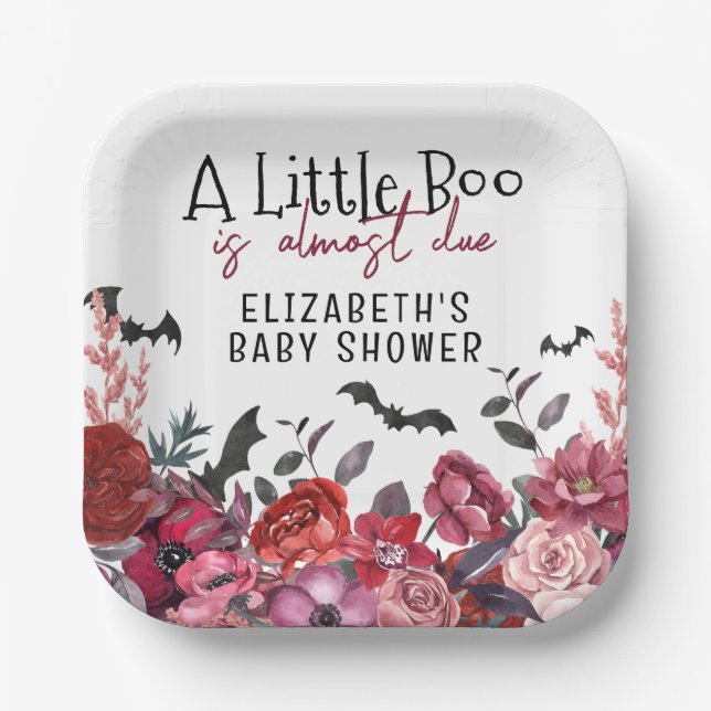 A Little Boo Halloween Flowers Baby Shower  Paper Plate (Front)