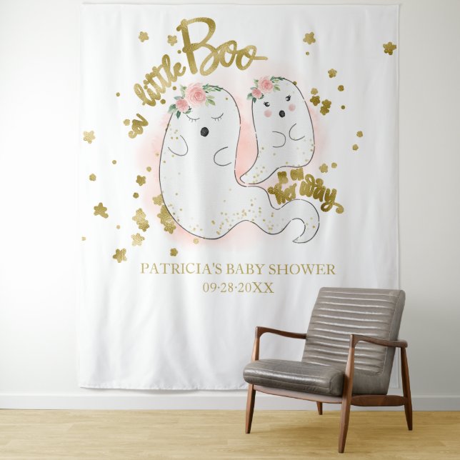 A Little Boo Halloween Girl Baby Shower Backdrop Tapestry (In Situ)