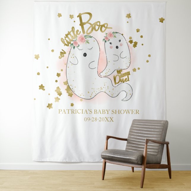 A Little Boo Halloween Girl Baby Shower Backdrop Tapestry (In Situ)