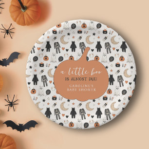 A Little Boo Halloween Pattern Baby Shower Cute Paper Plate