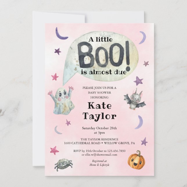 A Little Boo Halloween Pink Baby Shower Invitation (Front)