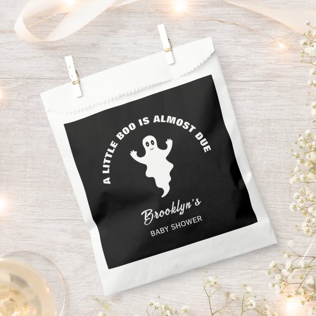 A Little Boo Is Almost Due Baby Shower Black White Favour Bag (Clipped)