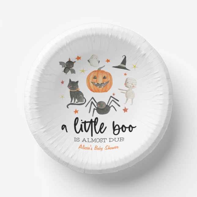A Little Boo Is Almost Due! Baby Shower Halloween Paper Plate (Front)