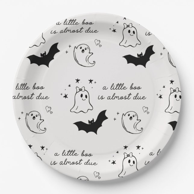 A Little Boo Is Almost Due Baby Shower Paper Plate (Front)