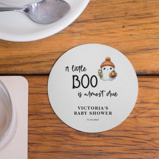 A little Boo is almost Due Baby Shower Round Paper Coaster (Creator Uploaded)