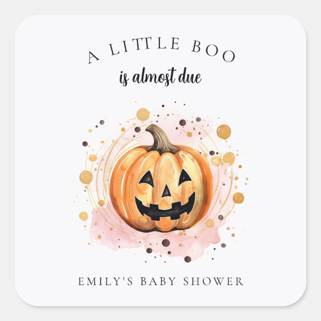 A Little Boo is Almost Due Baby Shower Square Sticker (Front)