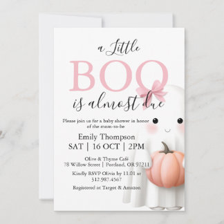 A Little Boo Is Almost Due Girl Baby Shower Pink  Invitation