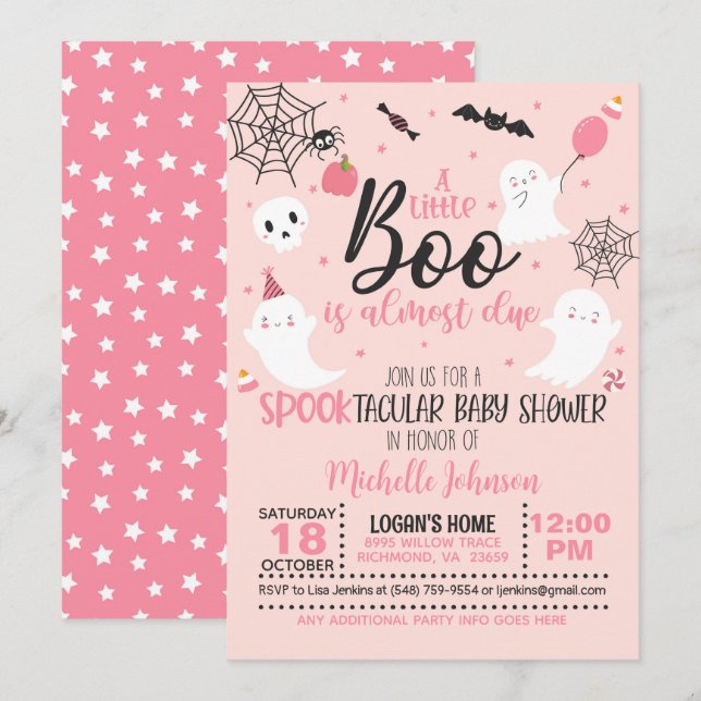 A Little Boo is Almost Due - Girl (Pink) Invitation (Front/Back)