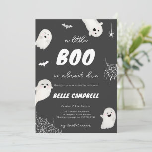 A Little Boo is Almost Due Grey Baby Shower Party Invitation