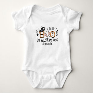 a little boo is almost due Halloween  Baby Bodysuit