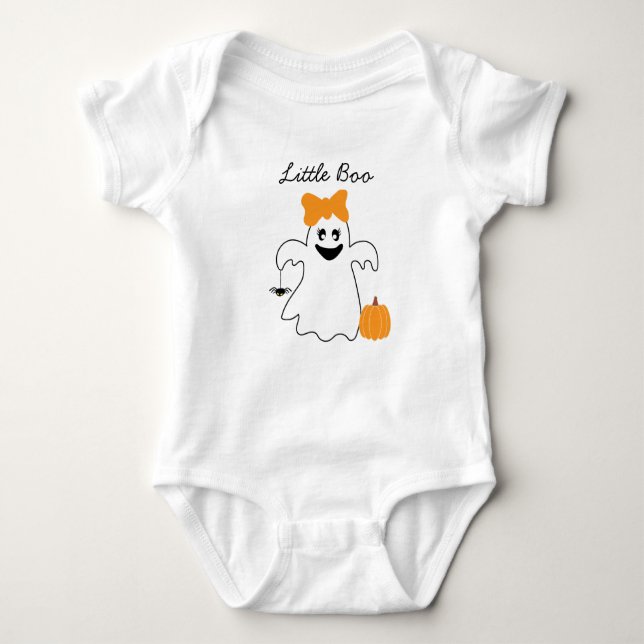 A Little Boo Is Almost Due Halloween Baby Shower Baby Bodysuit (Front)